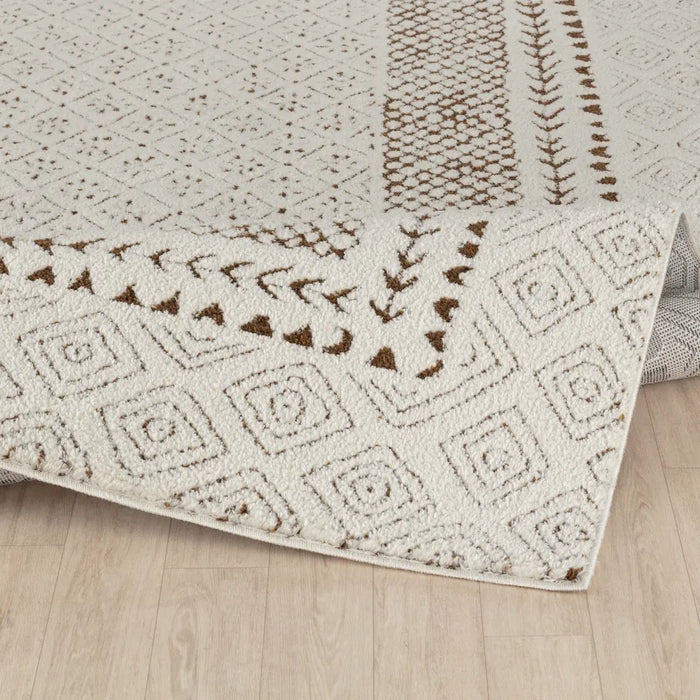 AMBRE Scandi Modern High Pile Ivory/Brown Rug