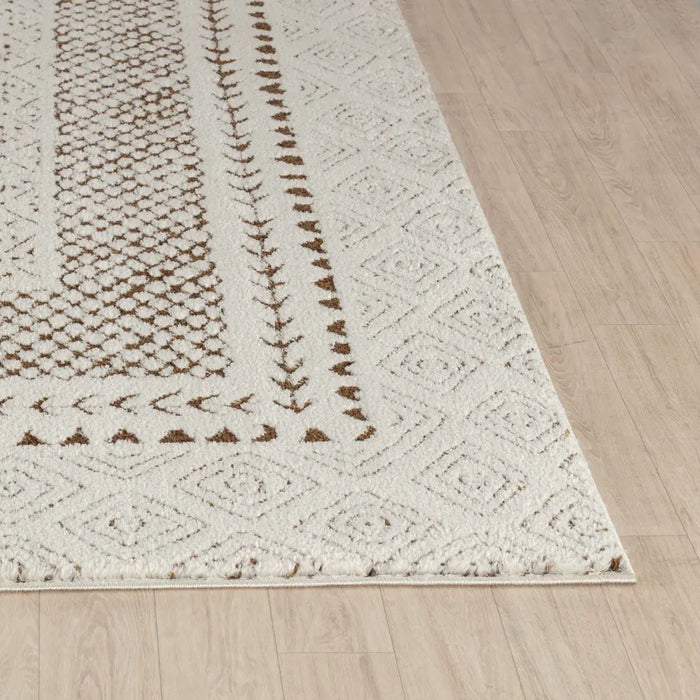 AMBRE Scandi Modern High Pile Ivory/Brown Rug
