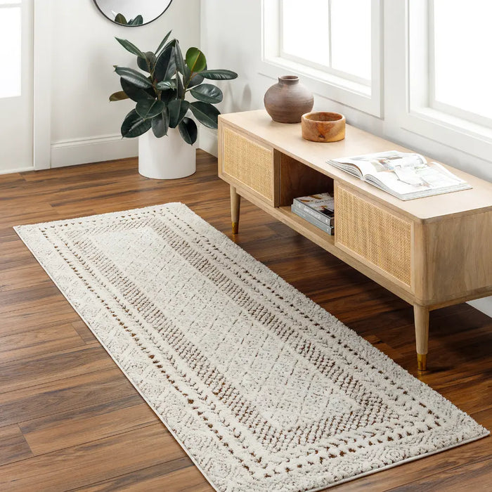 AMBRE Scandi Modern High Pile Ivory/Brown Rug