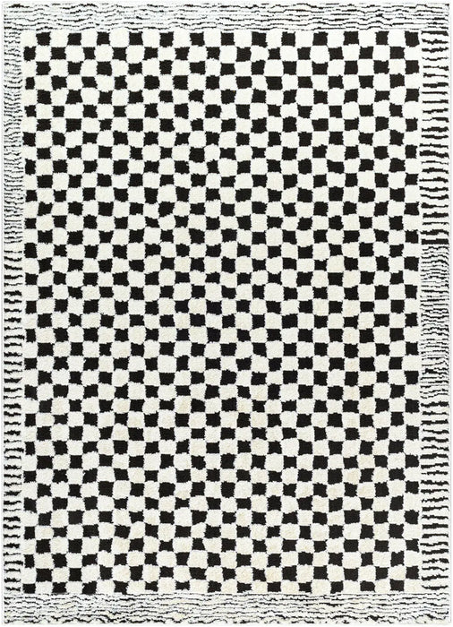 Ivory Checkered Rug EKTA Scandi Modern High Pile Ivory/Black Checkered Rug Black Rug ...