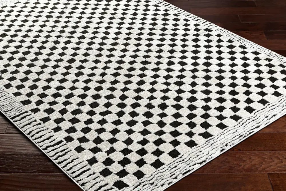 EKTA Scandi Modern High Pile Ivory/Black Checkered Rug