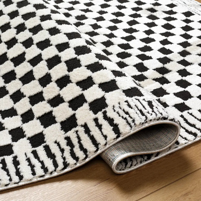 EKTA Scandi Modern High Pile Ivory/Black Checkered Rug