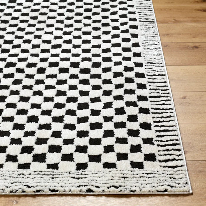 EKTA Scandi Modern High Pile Ivory/Black Checkered Rug