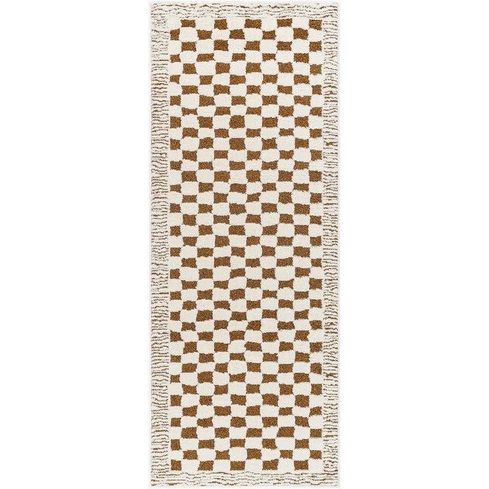 Chocolate Check Rug Ekta Scandi High Pile Checkered Modern Brown Rug — RugsDirect Online
