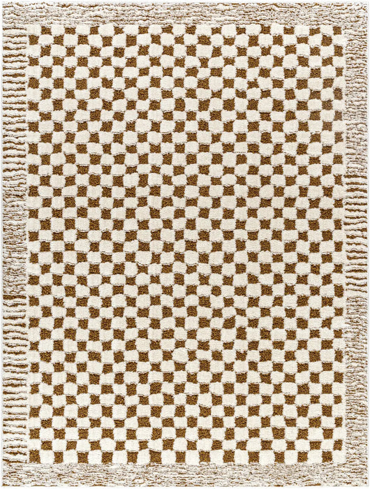 EKTA Scandi Modern Checkered High Pile Ivory/Brown Checkered Rug