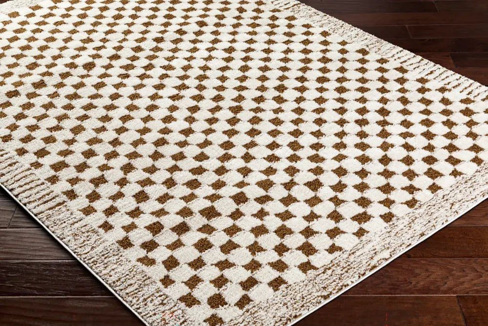 EKTA Scandi Modern Checkered High Pile Ivory/Brown Checkered Rug