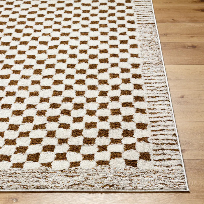 Ivory Checkered Rug EKTA Scandi Modern Checkered High Pile Ivory/Brown Checkered Rug Brown ...