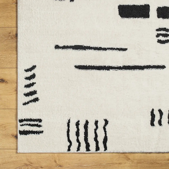 RITA Scandi Modern High Pile Ivory/Black Rug
