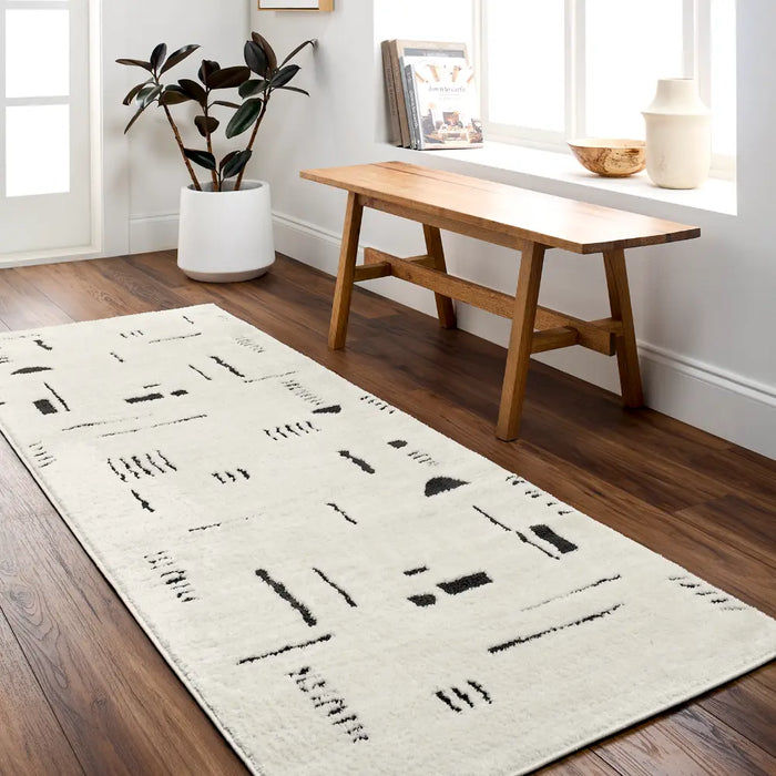 RITA Scandi Modern High Pile Ivory/Black Rug