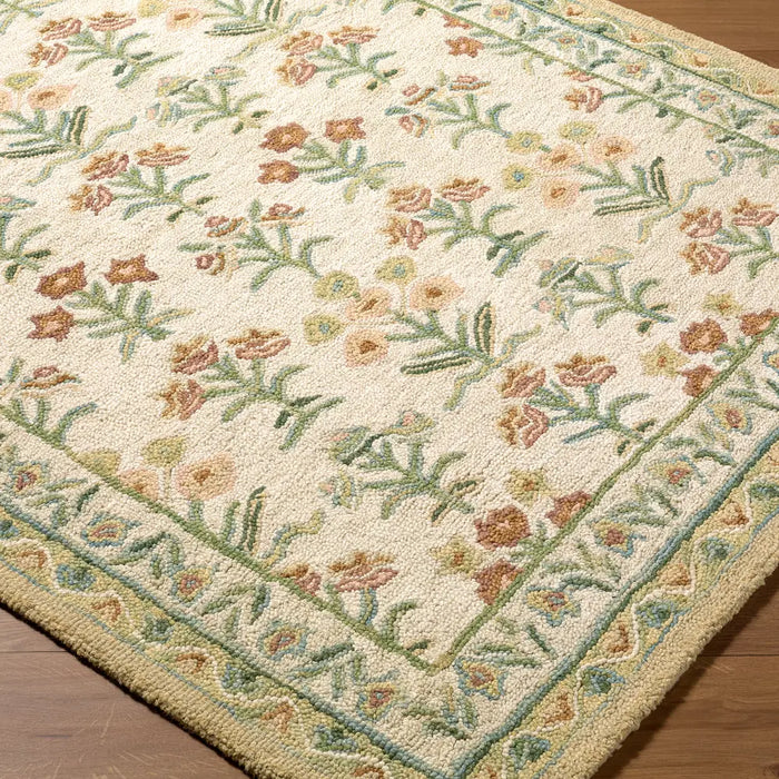 Fairfax Hand Tufted Green Beige Pink Wool Global Living Dining Bedroom FFX2300 Rug
