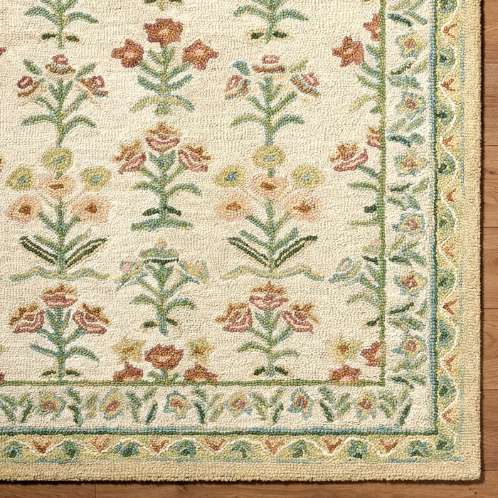 Fairfax Hand Tufted Green Beige Pink Wool Global Living Dining Bedroom FFX2300 Rug