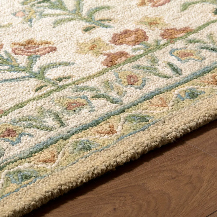 Fairfax Hand Tufted Green Beige Pink Wool Global Living Dining Bedroom FFX2300 Rug