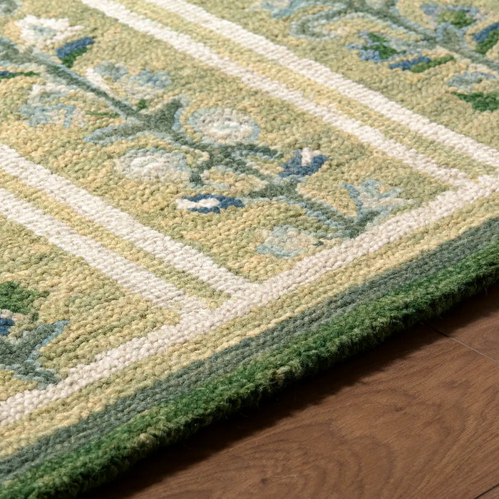 Fairfax Hand Tufted Green Beige Blue Wool Global Living Dining Bedroom FFX2301 Rug