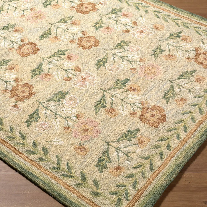 Fairfax Hand Tufted Green Beige Pink Wool Global Living Dining Bedroom FFX2302 Rug
