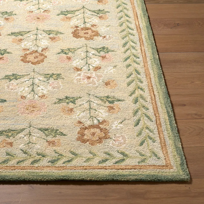 Fairfax Hand Tufted Green Beige Pink Wool Global Living Dining Bedroom FFX2302 Rug