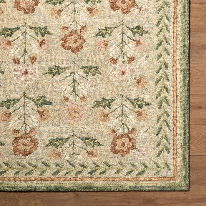 Fairfax Hand Tufted Green Beige Pink Wool Global Living Dining Bedroom FFX2302 Rug
