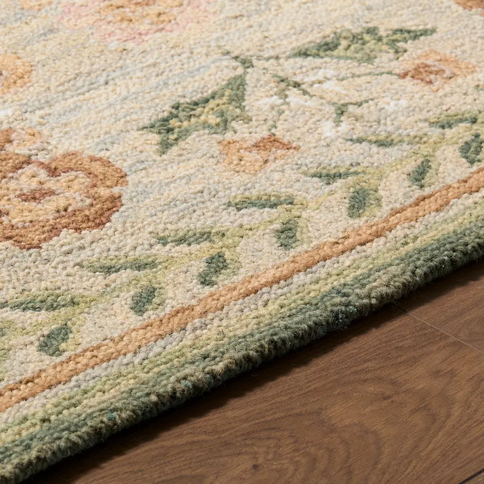 Fairfax Hand Tufted Green Beige Pink Wool Global Living Dining Bedroom FFX2302 Rug