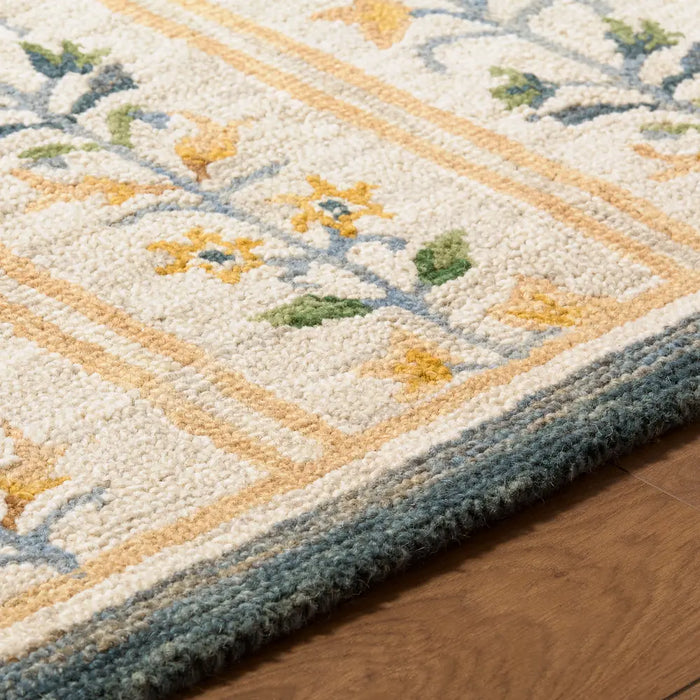 Fairfax Hand Tufted Beige Blue Yellow Wool Global Living Dining Bedroom FFX2305 Rug