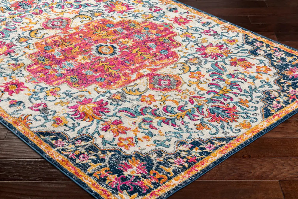 Bright Persian Rugs CHINU Vintage Traditional Oriental Boho Bright Pink Rug Multicoloured ...