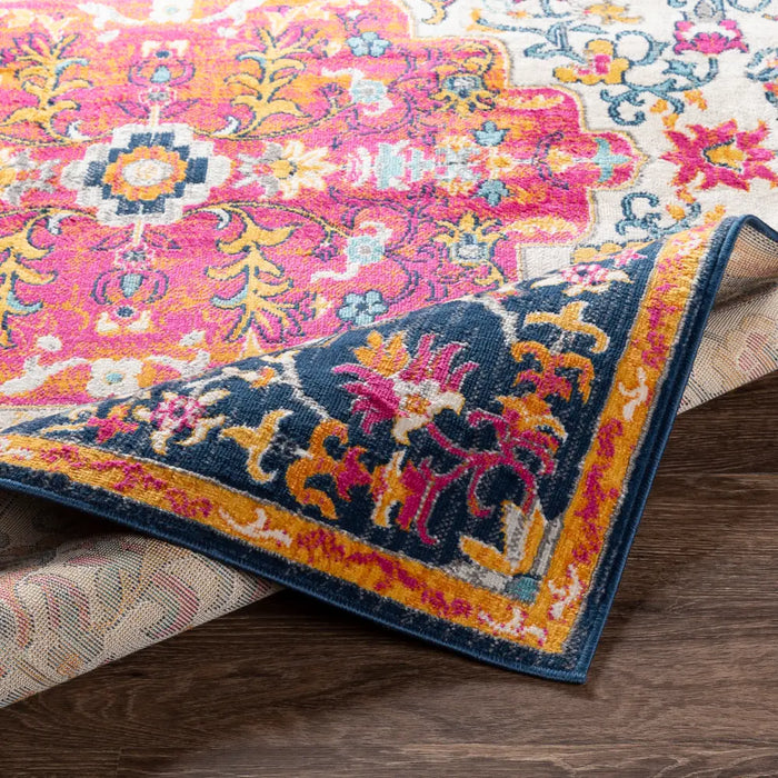 Bright Persian Rugs CHINU Vintage Traditional Oriental Boho Bright Pink Rug Multicoloured ...