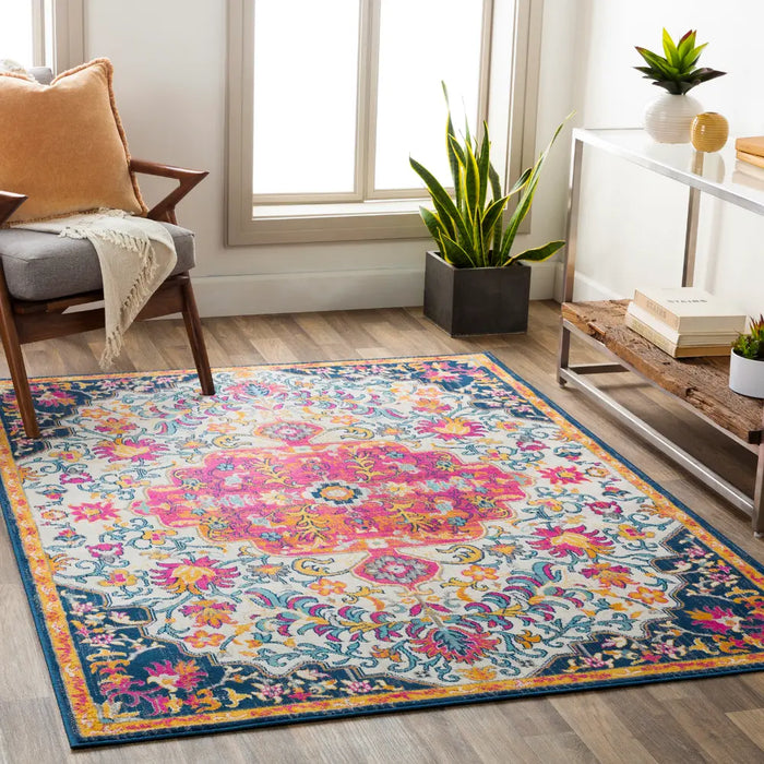 CHINU Vintage Traditional Oriental Boho Bright Pink Rug Multicoloured ...