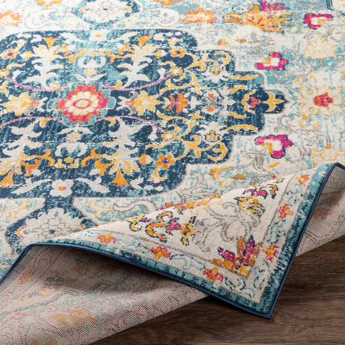 CHINU Vintage Traditional Oriental Boho Sky Blue/Saffron Rug