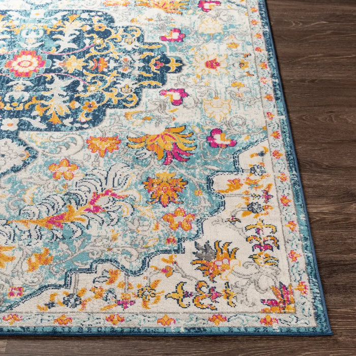 CHINU Vintage Traditional Oriental Boho Sky Blue/Saffron Rug