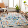 CHINU Vintage Traditional Oriental Boho Sky Blue/Saffron Rug