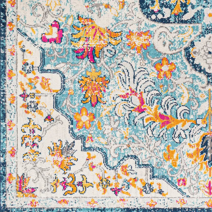 CHINU Vintage Traditional Oriental Boho Sky Blue/Saffron Rug