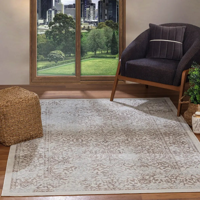 HAZEL Vintage Traditional Oriental Boho Tan/Ivory Rug
