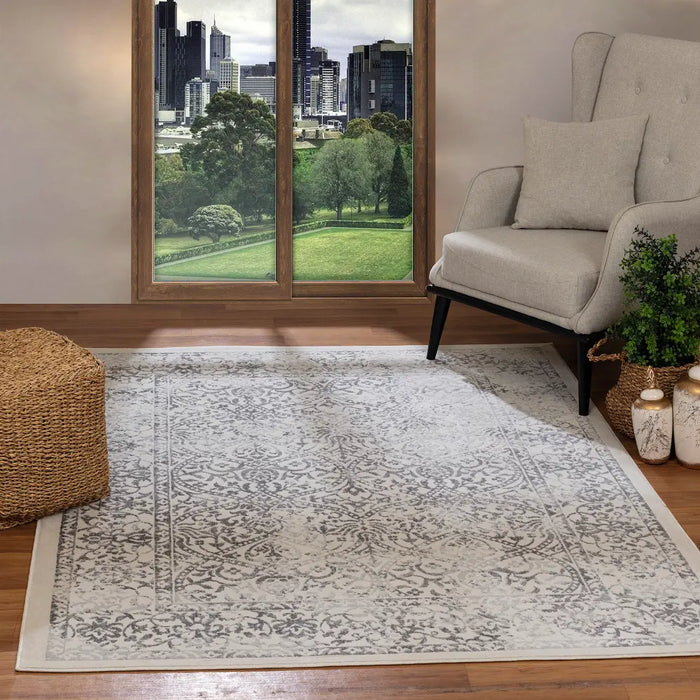 HAZEL Vintage Traditional Oriental Boho Grey/Ivory Rug