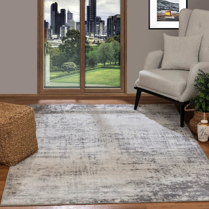MILENA Abstract Modern Marble Grey/White Rug