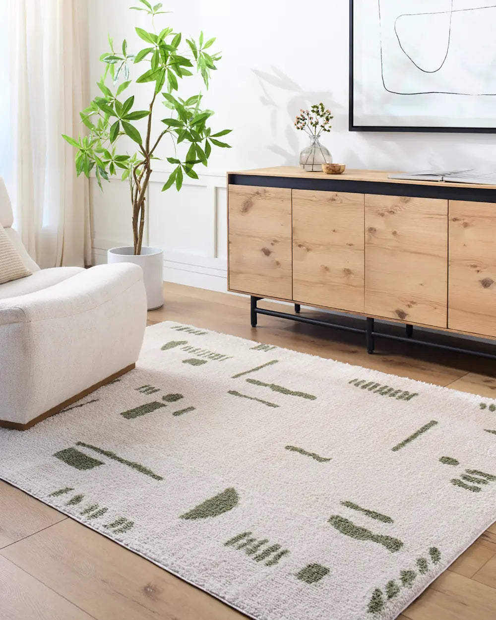 SOLINE Machine Washable Modern Shaggy Grass Green Rug Beige Rug ...