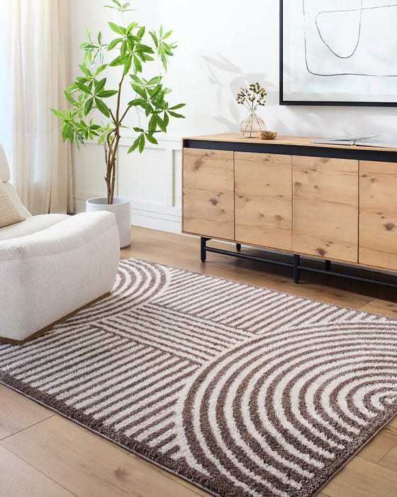 Pauline Machine Washable Modern Shaggy Dark Brown Rug