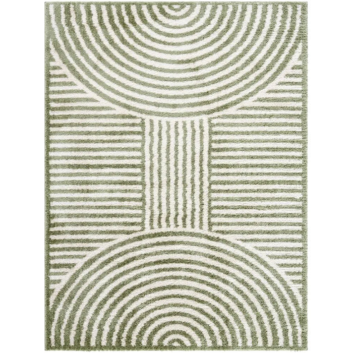 PAULINE Machine Washable Modern Shaggy Grass Green Rug
