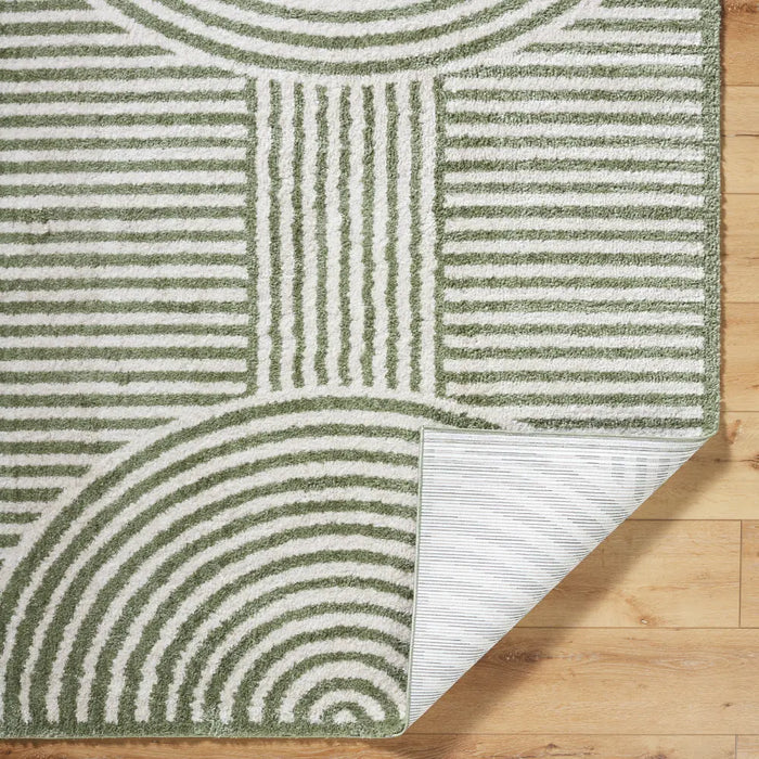 PAULINE Machine Washable Modern Shaggy Grass Green Rug