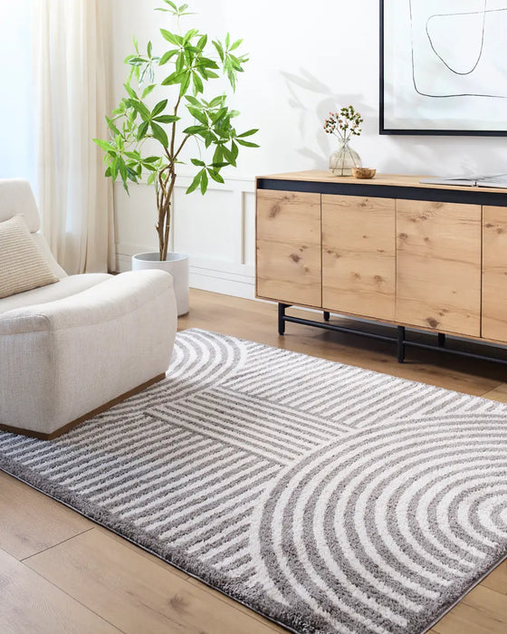 PAULINE Machine Washable Modern Shaggy Charcoal Rug