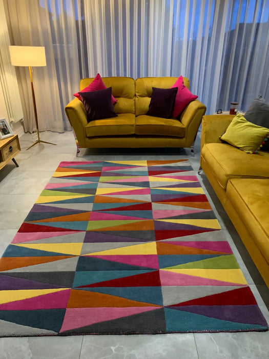 Asiatic funk funk triangles Multicoloured Living Room Wool Rug.