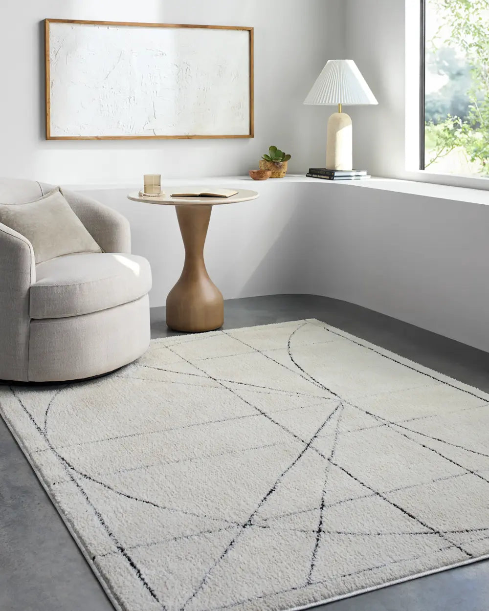 ROMAINE Galey Alix x Livabliss Modern Scandi High Pile Ivory/Black Rug ...