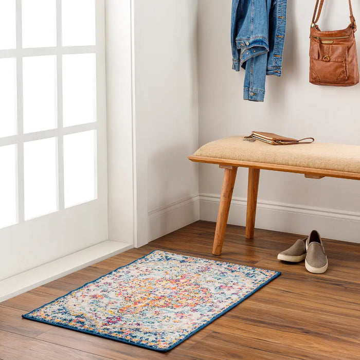 LOU Vintage Traditional Oriental Boho Saffron/Navy Rug