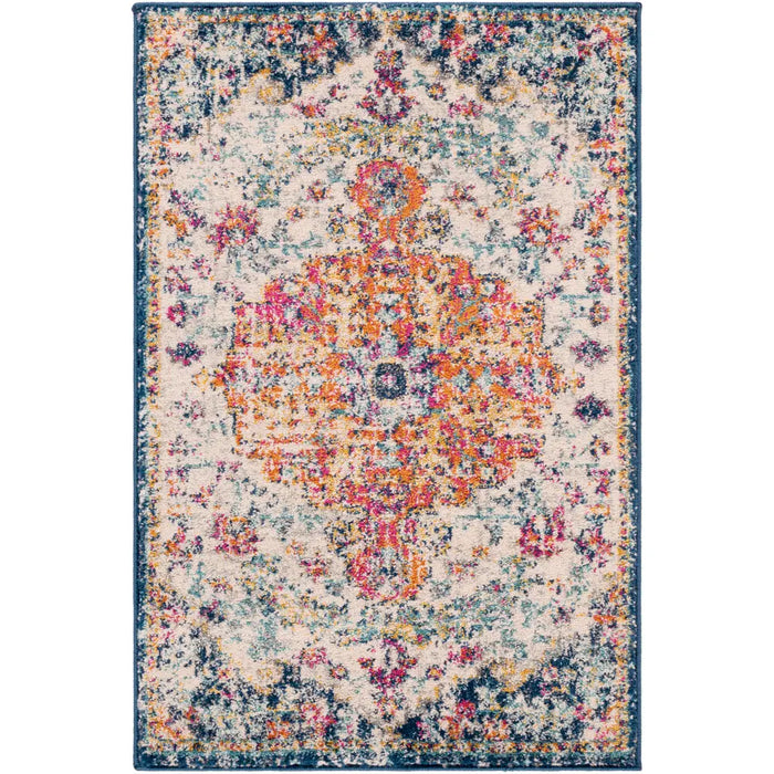 LOU Vintage Traditional Oriental Boho Saffron/Navy Rug