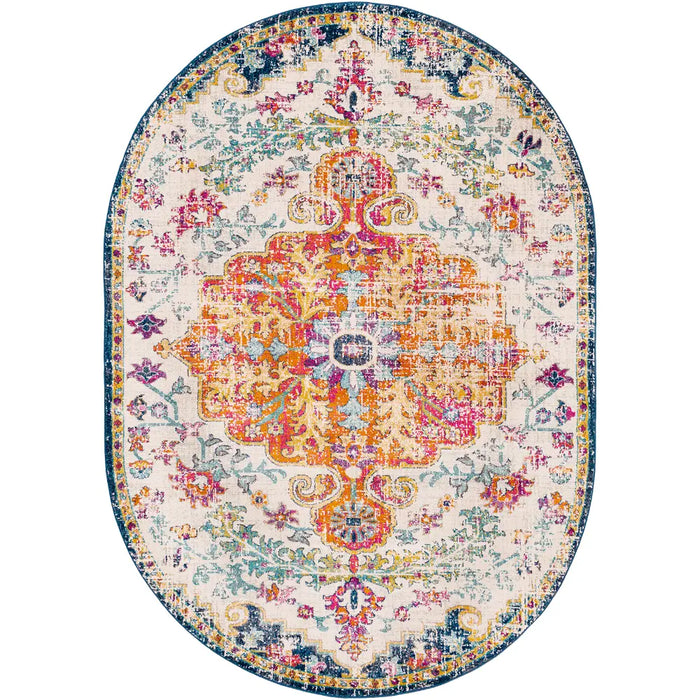 LOU Vintage Traditional Oriental Boho Saffron/Navy Rug