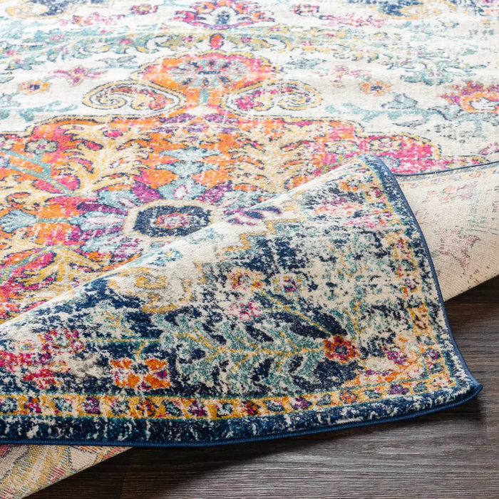 LOU Vintage Traditional Oriental Boho Saffron/Navy Rug
