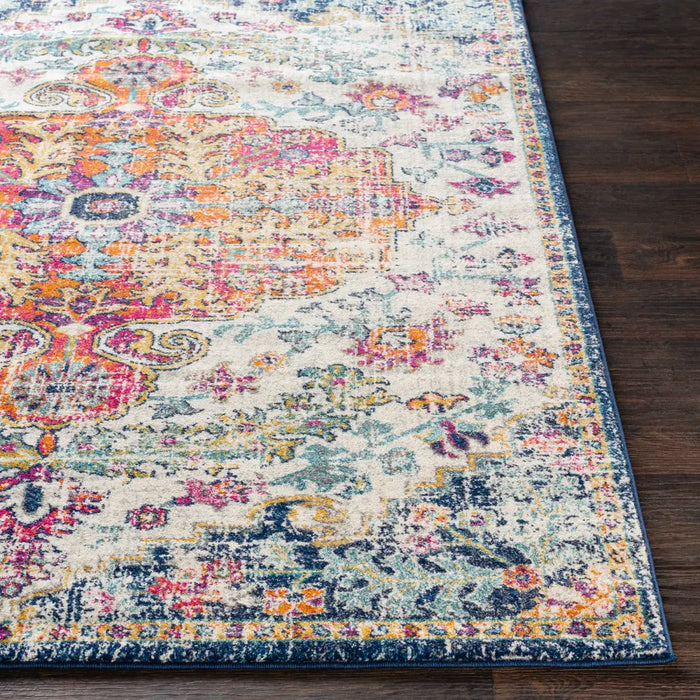 LOU Vintage Traditional Oriental Boho Saffron/Navy Rug