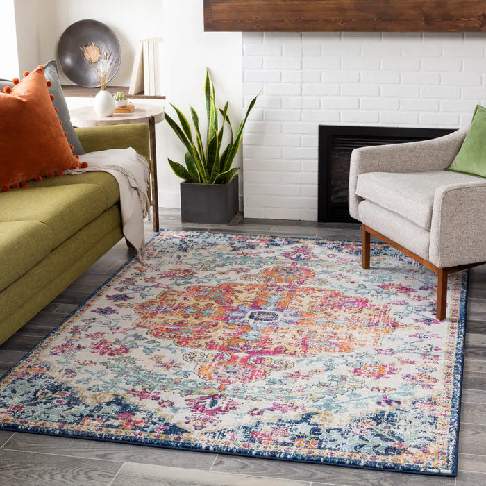 LOU Vintage Traditional Oriental Boho Saffron/Navy Rug