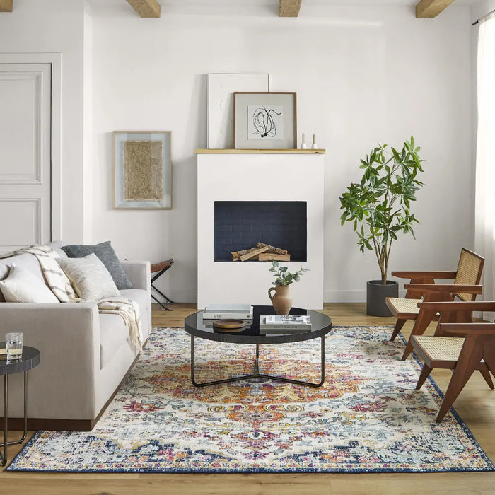 LOU Vintage Traditional Oriental Boho Saffron/Navy Rug