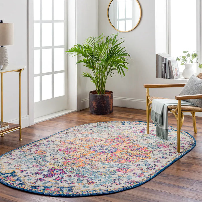 LOU Vintage Traditional Oriental Boho Saffron/Navy Rug