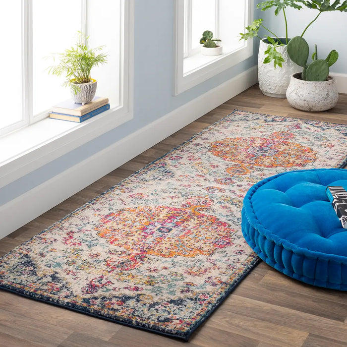 LOU Vintage Traditional Oriental Boho Saffron/Navy Rug