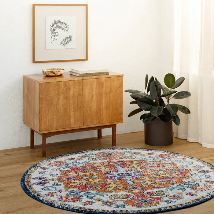 LOU Vintage Traditional Oriental Boho Saffron/Navy Rug