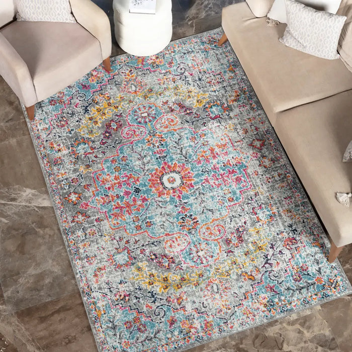 LOU Vintage Traditional Oriental Boho Teal/Beige Rug